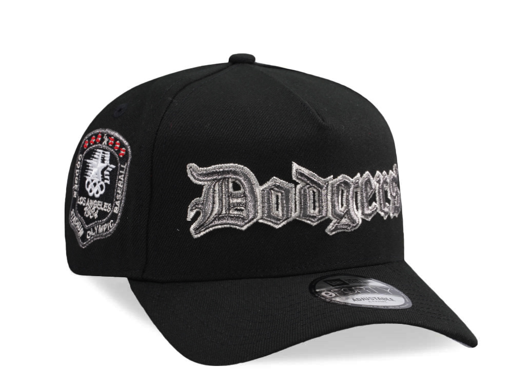 New Era Los Angeles Dodgers Olympic Stadium 1984 Metallic Script Black Edition 9Forty A Frame Snapback Hat