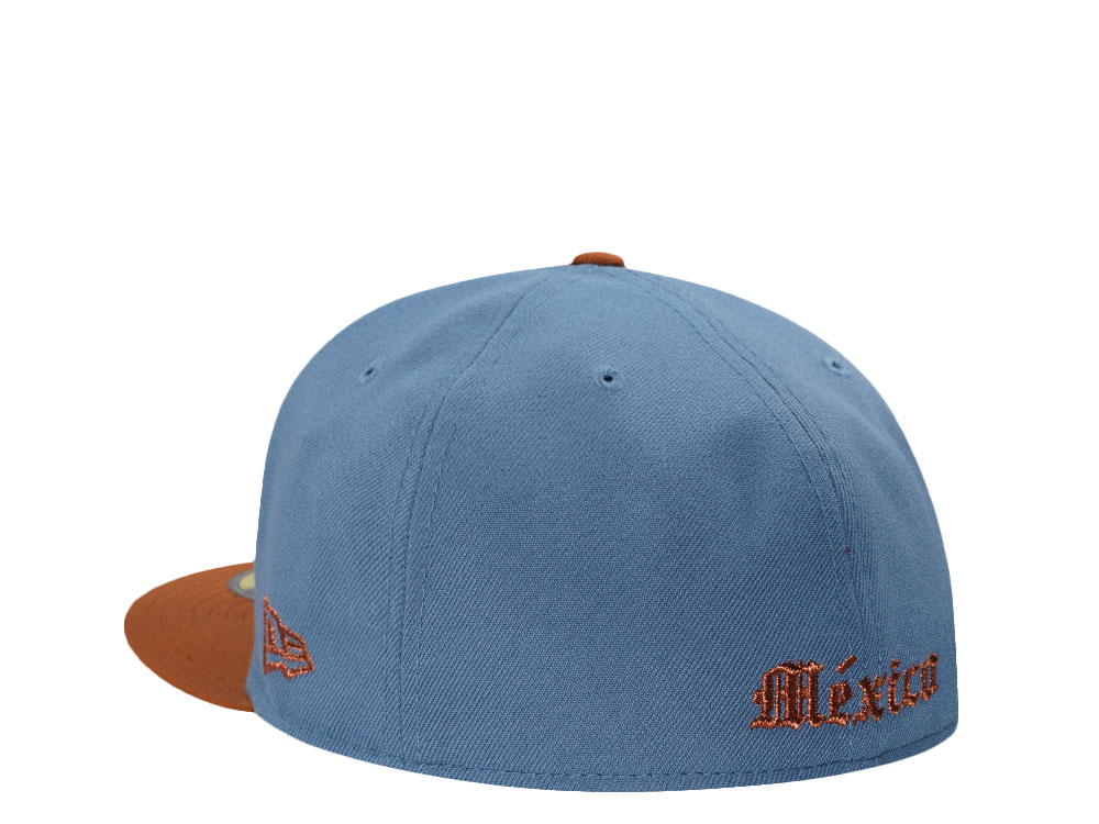 New Era Mexico Aztec Skull Warrior Sky Blue Two Tone Edition 59Fifty Fitted Hat