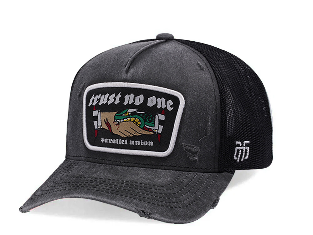 Parallel Union Trust No One Patch Faded Black Distressed Edition Trucker Snapback Hat