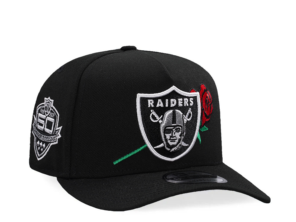 New Era Las Vegas Raiders 50th Anniversary Rose Black Prime Edition 9Fifty A Frame Snapback Hat