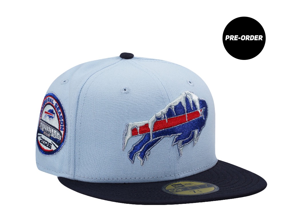 PRE-ORDER New Era Buffalo Bills Inaugural Season Metallic Glacier Blue Two Tone Edition 59Fifty Fitted Hat