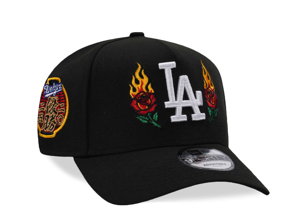 New Era Los Angeles Dodgers World Series Champions 2025 Fire Rose Black Prime Edition 9Forty A Frame Snapback Hat
