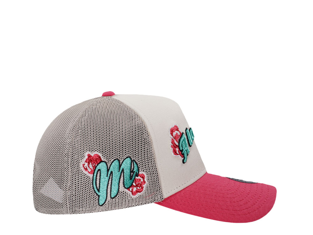 New Era Mexico City Diablos Rojos De Mexico Wordmark Mesh 9Forty A Frame Trucker Snapback Hat