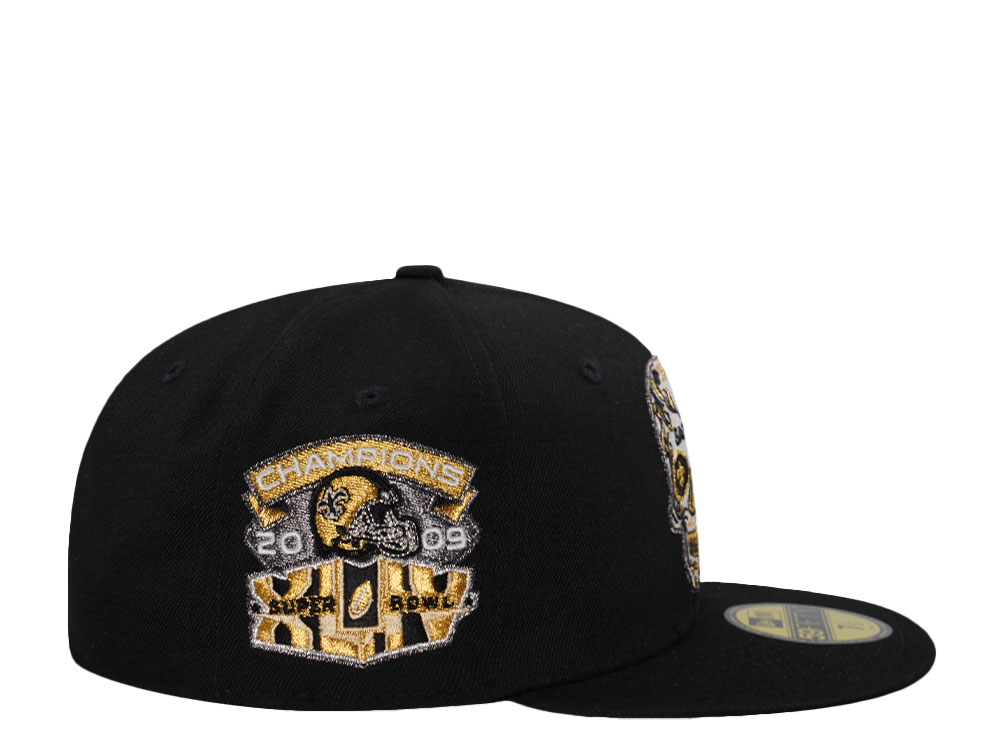 New Era New Orleans Saints Super Bowl Champions 2009 Skull Metallic Black Prime Edition 59Fifty Fitted Hat
