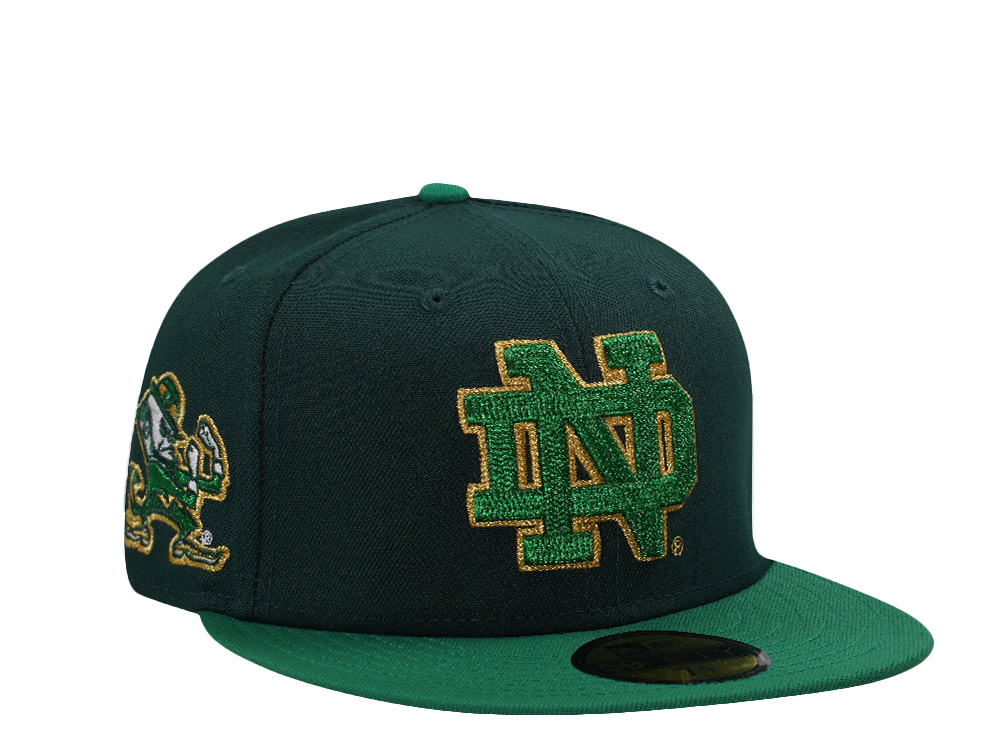 New Era Notre Dame Fighting Irish Chain Stitch Dark Green Two Tone Edition 59Fifty Fitted Hat