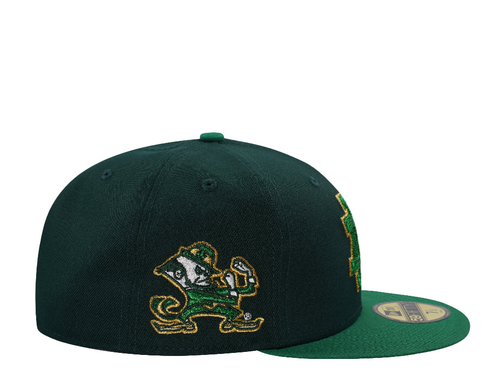 New Era Notre Dame Fighting Irish Chain Stitch Dark Green Two Tone Edition 59Fifty Fitted Hat