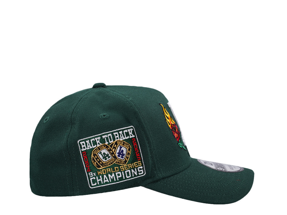 New Era Los Angeles Dodgers Back to Back Champions Flame Rose Dark Green Prime Edition 9Forty A Frame Snapback Hat