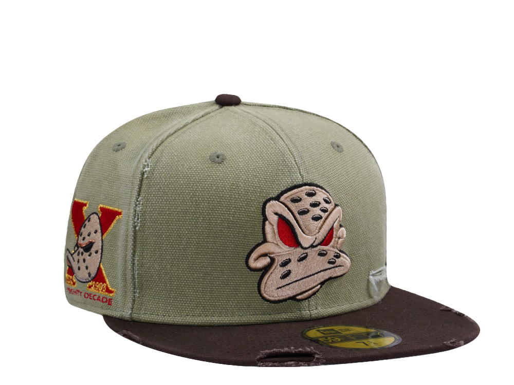 PRE-ORDER New Era Anaheim Ducks 10th Anniversary Washed Canvas Rifle Green Two Tone Horror Edition 59Fifty Fitted Hat