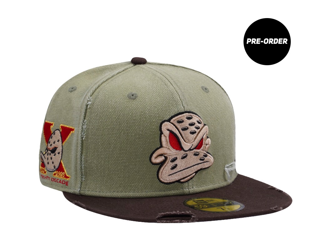 PRE-ORDER New Era Anaheim Ducks 10th Anniversary Washed Canvas Rifle Green Two Tone Horror Edition 59Fifty Fitted Hat