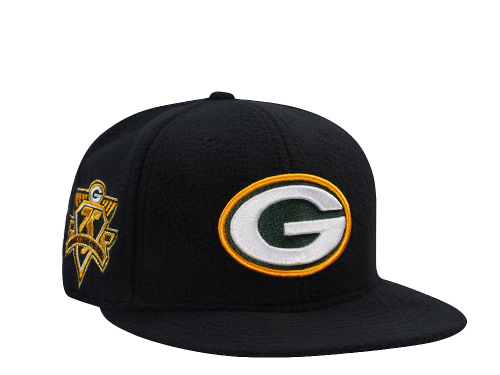 New Era Green Bay Packers 75th Anniversary Black Prime Fleece Edition 59Fifty Fitted Hat