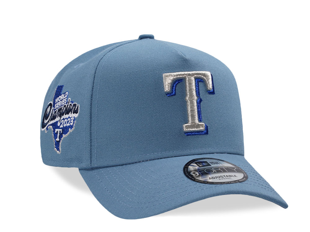 New Era Texas Rangers World Series Champions 2023 Blue Metallic Edition 9Forty A Frame Snapback Hat