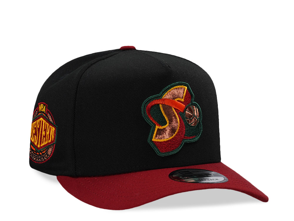 New Era Seattle Supersonics Western Conference Black Two Tone Edition 9Fifty A Frame Snapback Cap