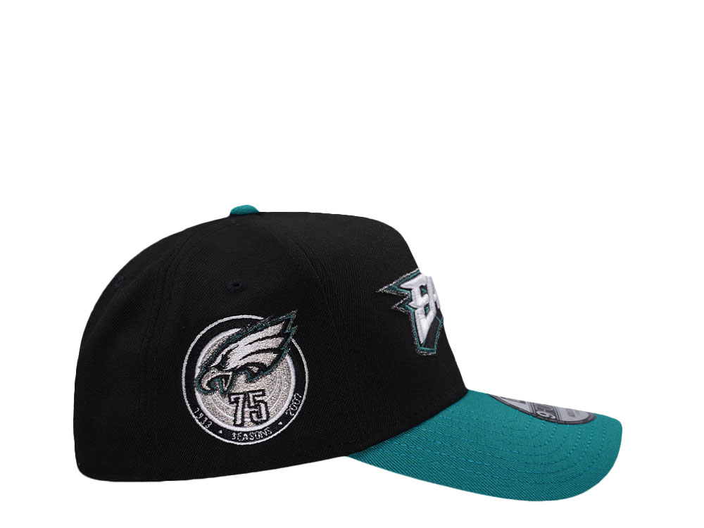 New Era Philadelphia Eagles 75th Anniversary Black Two Tone Edition 9Forty A Frame Snapback Hat
