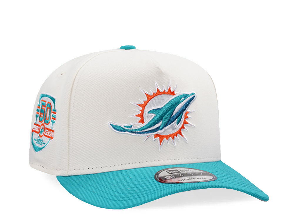 New Era Miami Dolphins 50th Anniversary Chrome Two Tone Edition 9Fifty A Frame Snapback Hat