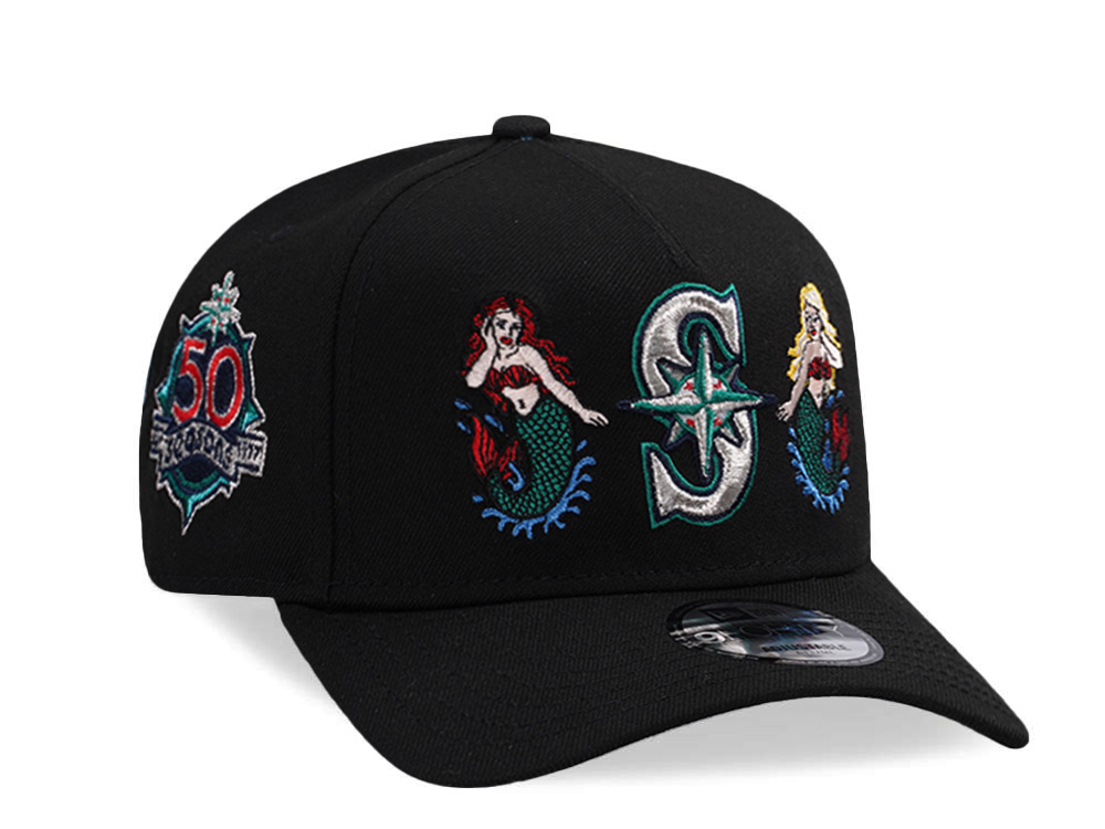 New Era Seattle Mariners 50th Anniversary Mermaid Black Prime Edition 9Forty A Frame Snapback Hat