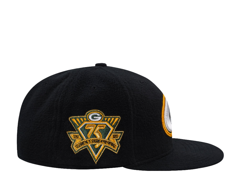 New Era Green Bay Packers 75th Anniversary Black Prime Fleece Edition 59Fifty Fitted Hat
