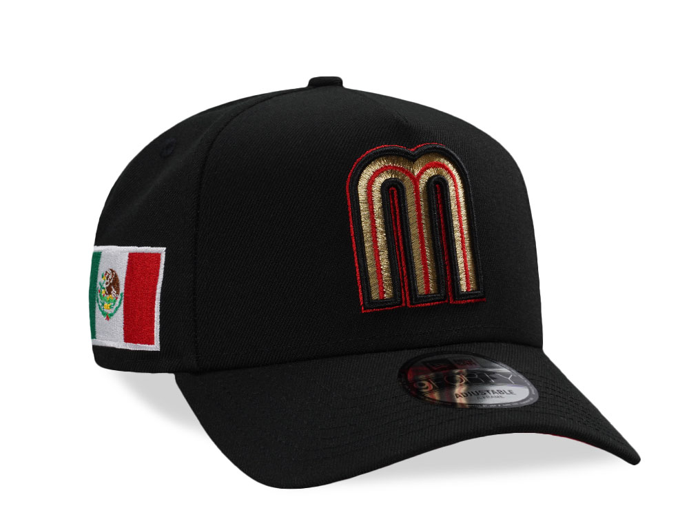 New Era Mexico World Baseball Classic Mexico Black And Red Edition 9Forty A Frame Snapback Hat