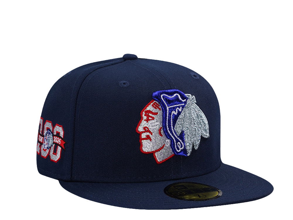 New Era Chicago Blackhawks 100th Anniversary Ocean Blue Prime Edition 59Fifty Fitted Hat