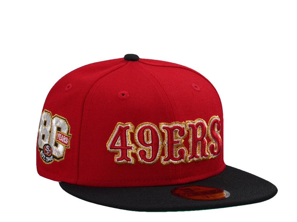 New Era San Francisco 49ers 80th Anniversary Wool Scarlet Two Tone Throwback Edition 59Fifty Fitted Hat