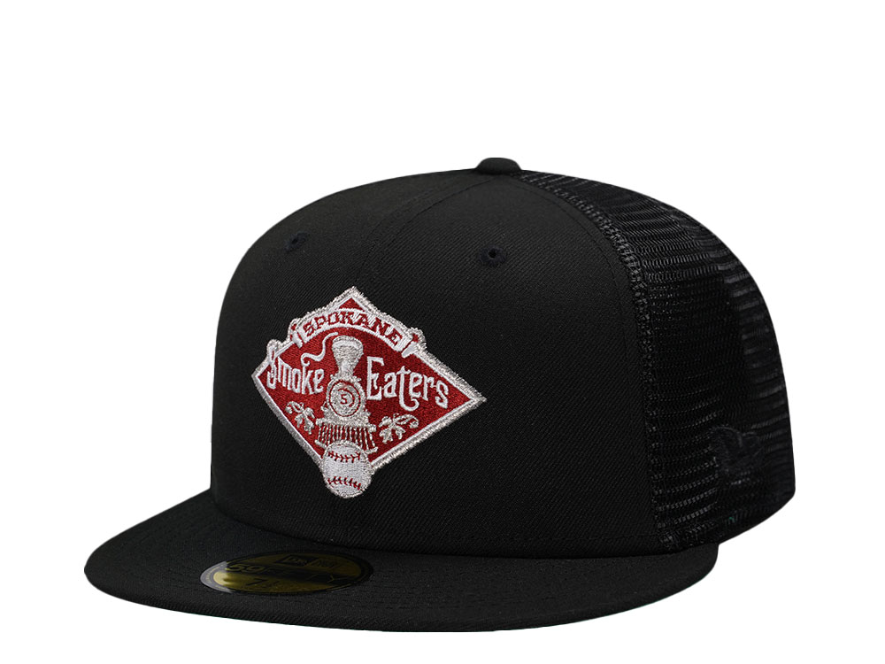 New Era Spokane Smoke Eaters Black Throwback Trucker Edition 59Fifty Fitted Hat