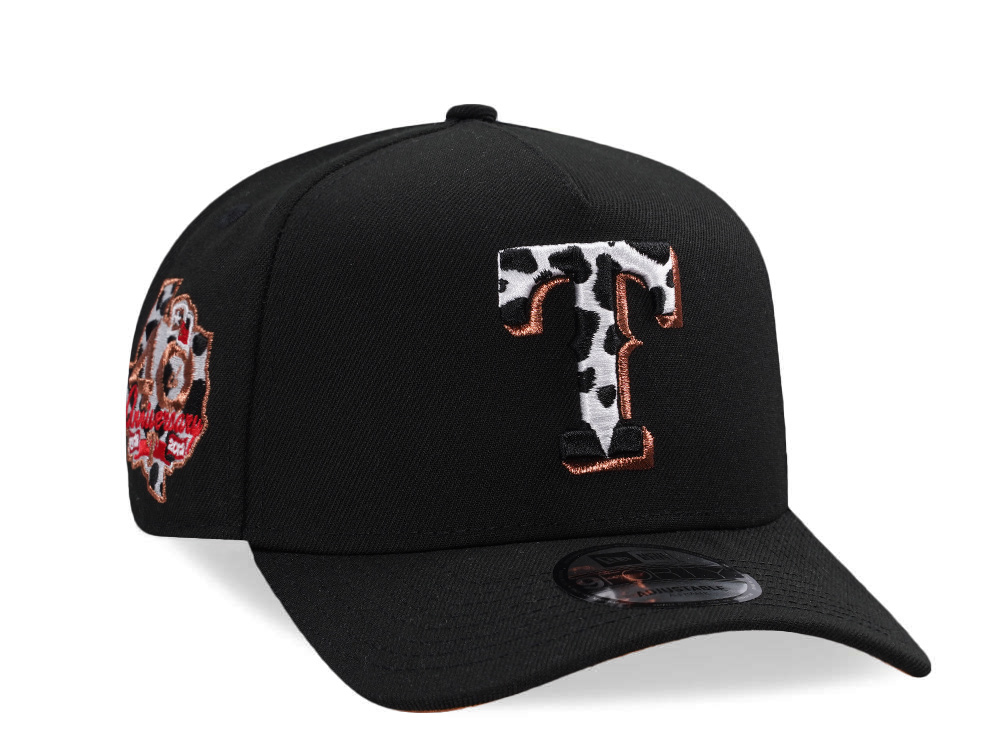 New Era Texas Rangers 40th Anniversary Cow Black Prime Edition 9Forty A Frame Snapback Hat